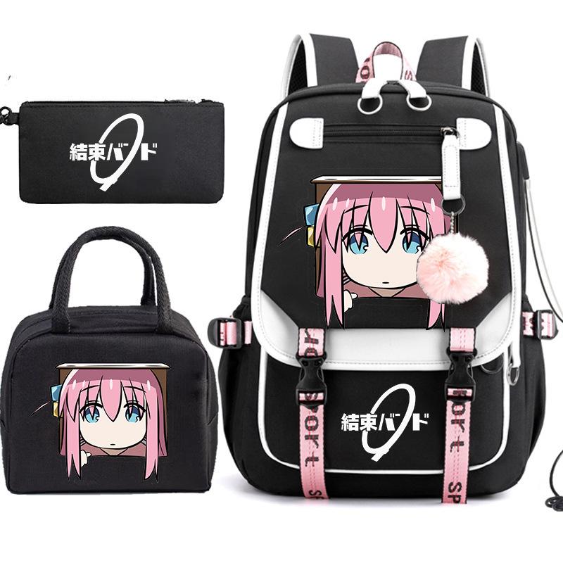 3 Piece School Backpack Set for Students Large Capacity Oxford Cloth Schoolbag with Shoulder Strap and Pencil Case
