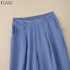 ZANZEA Women Casual Elastic Waist Loose Cropped Pants
