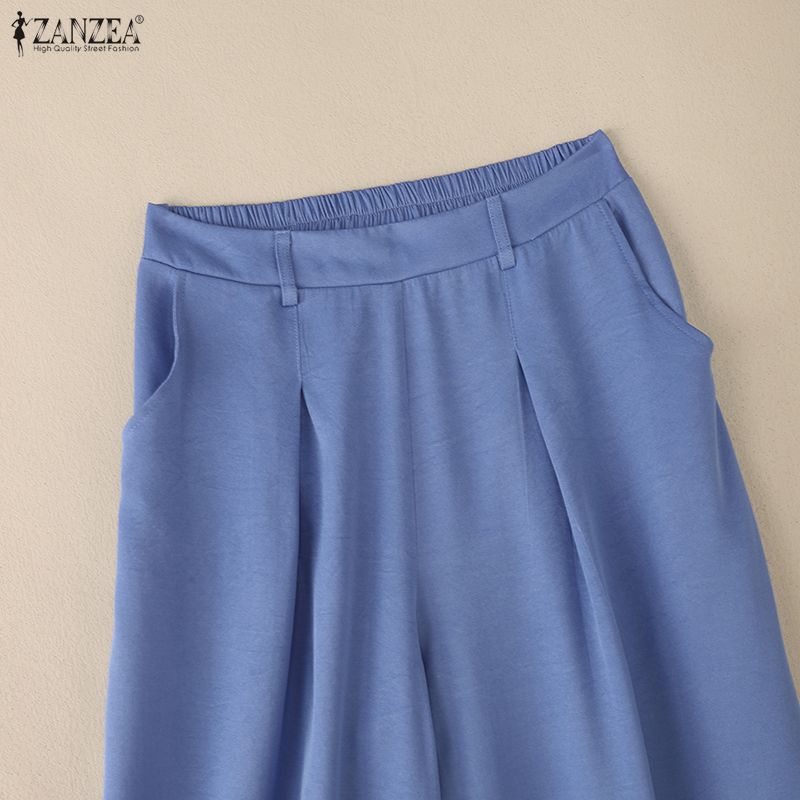 ZANZEA Women Casual Elastic Waist Loose Cropped Pants