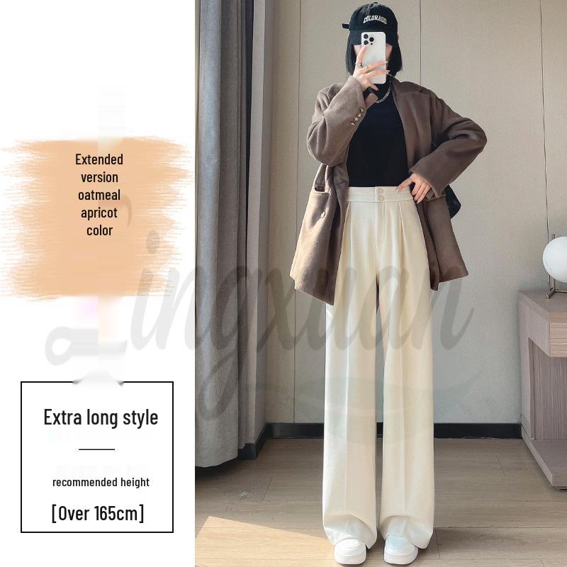 2026 Women's High Waist Velvet Wool Wide-Leg Pants - Floor Length, Slim Fit, Casual Spring Style