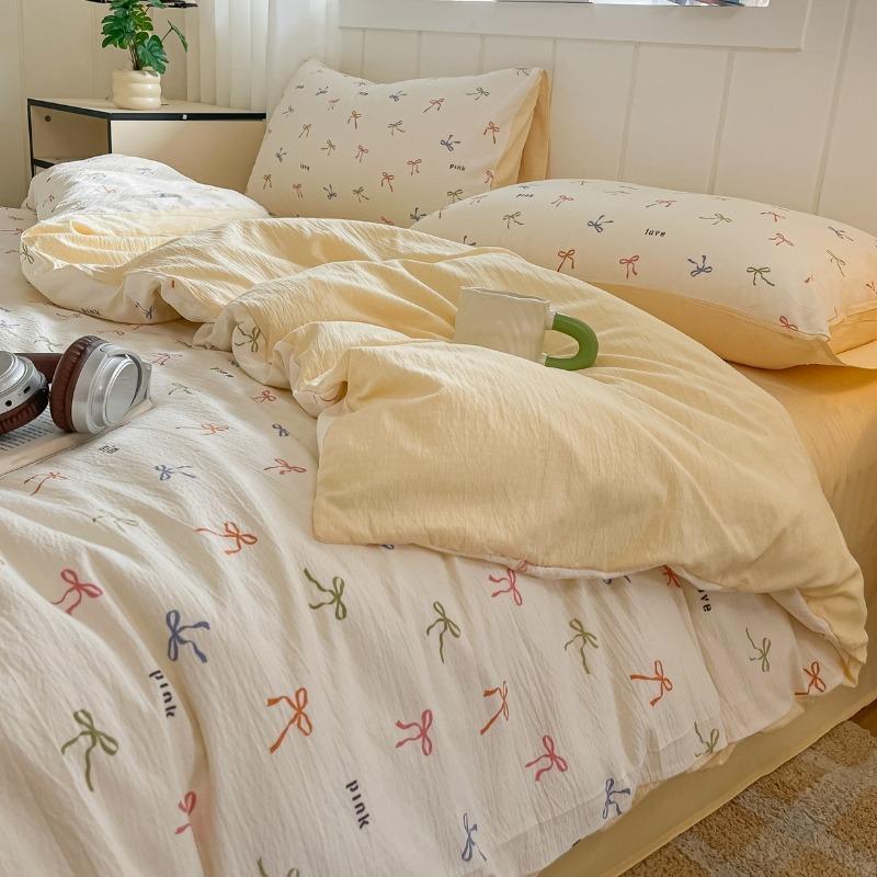 Double-layer yarn printing four-piece set, student dormitory three-piece set, bed sheet quilt cover, bedding