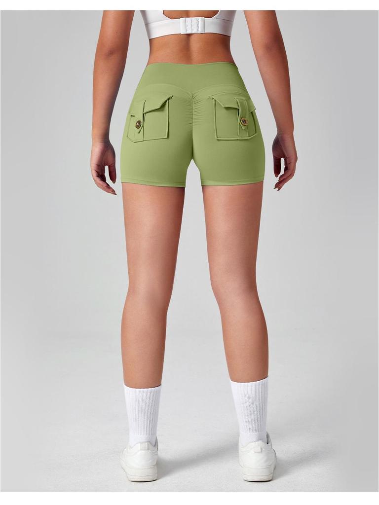 Women's High Waist Peach Butt Yoga Shorts with Pocket - Quick-Dry, High Elastic Fitness Running Pants