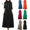 Winter Sweater Pleated Midi Dress Women Fall Knitted A-line Loose Hem Solid Color High Collar Autumn Neck Protection Thick Warm Long Sleeve
