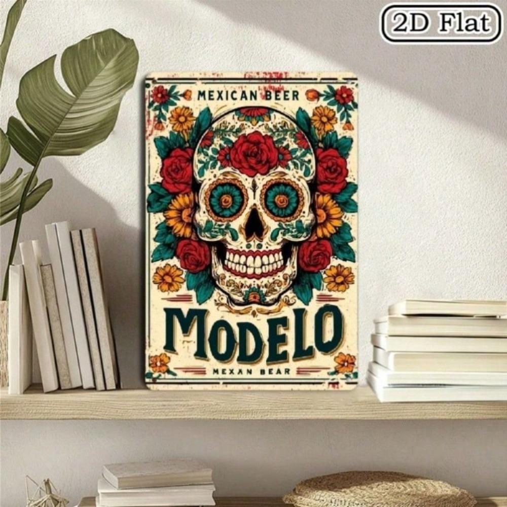 Metal Wall Art Poster, Day of the Dead Mexican Sugar Skull, Vintage Home Bar Cafe Decor