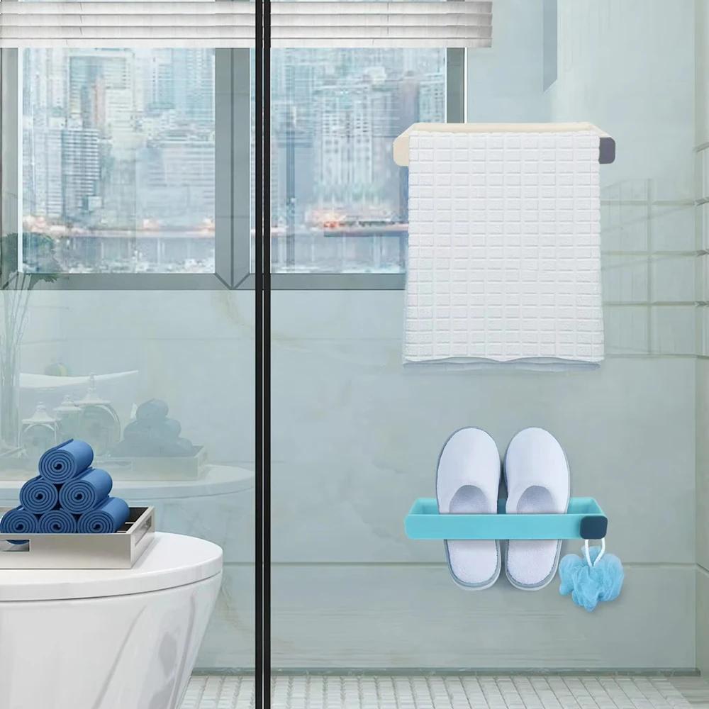 Raft pentru papuci de baie, fără perforare, montat pe perete, suport pentru încălțăminte dintr-o bucată, raft pentru economisirea spațiului, suspendat pentru baie