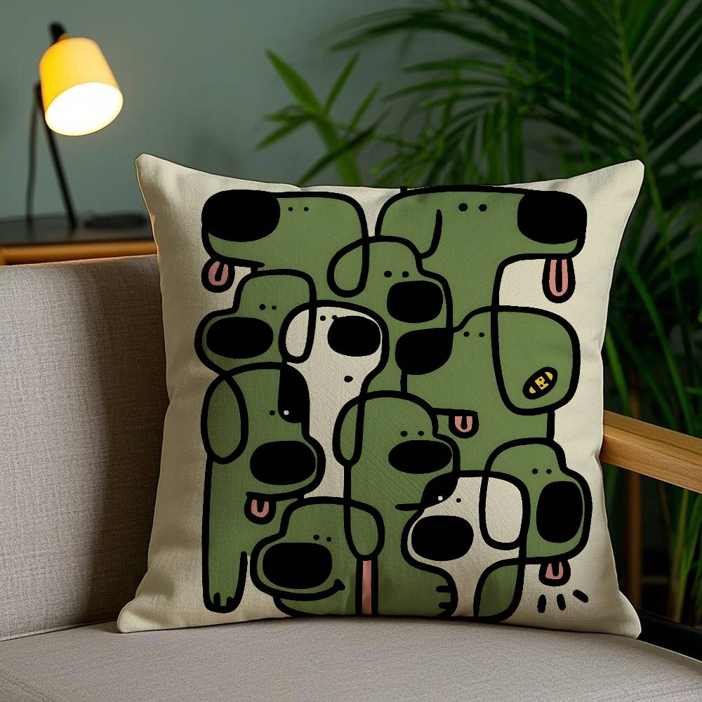 Abstract Funny Creative Dog Cartoon Pillow Case Anti-dustmite Pillowcase Invisible zipper silky short plush Sofa cushion cover