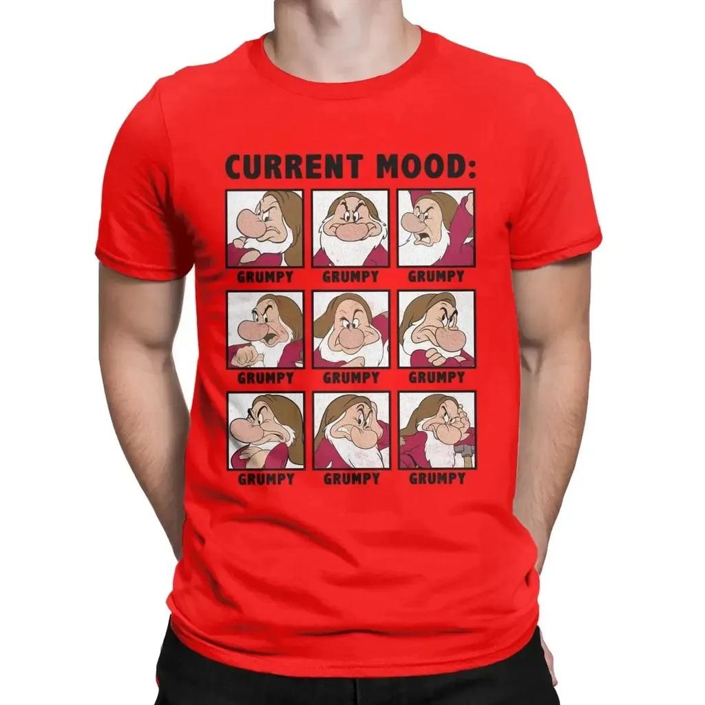Fun Disney Grumpy Mood Seven Dwarfs T-Shirts for Men Crew Neck Cotton T Shirt Short Sleeve Tee Shirt Printed Tops