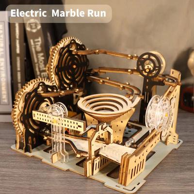 Elektryczne Drewniane Puzzle 3D Zestawy Modelarskie Tor Kulkowy Łamigłówka Prezent Świąteczny DIY ręcznie robiony(Bez baterii)