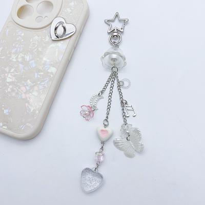 Portachiavi con ciondolo a forma di farfalla scintillante, portachiavi kawaii, borsa con perline, ciondolo per telefono, accessorio per ragazze e donne