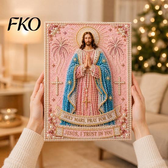 DIY Pearl Painting Kit for Adults Mary Kit, Divine Mercy Jesus Holy Art Religious Faith-based Craft Faux Set Beginners Christian Wall Decor