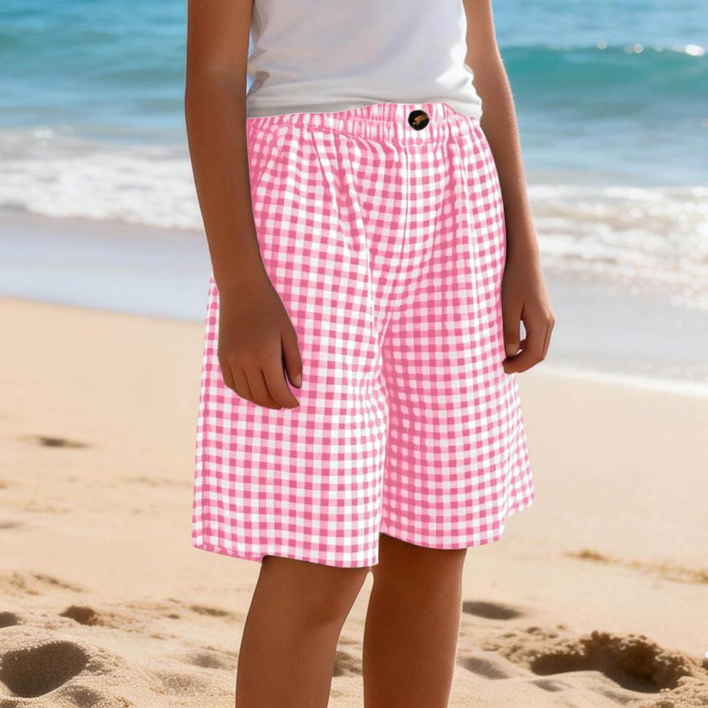 Modische und niedliche karierte lässige Mädchenshorts mit elastischem Bund und Taschen für Kinder
