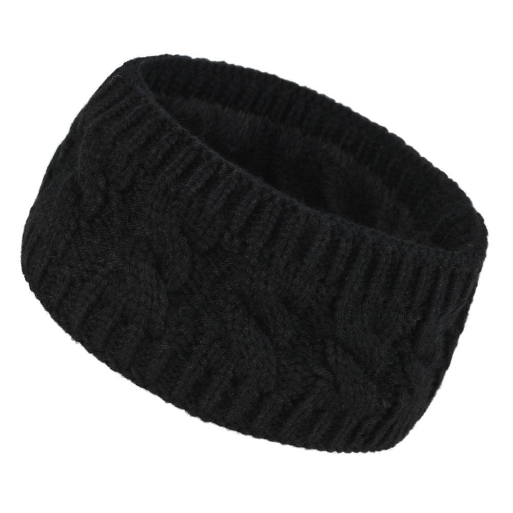 

Женская зимняя бархатная вязаная повязка на голову: Теплые спортивные наушники из крученой шерсти для Европы и Америки чёрный