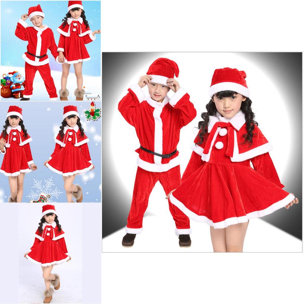 Soft Cotton Blend Children's Christmas Apparel Red Santa Suit For Boys And Girls