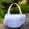 Flower Girl Basket Romantic Wedding Flower Basket with Foldable Handle for Party Decoration White