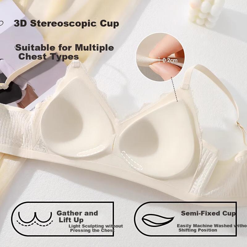 XUEXIMAN Wheat Ear Lace Camisole Bra for Women, Thin Latex Seamless Wireless Push-Up Bra for Small Breasts, Side Support, Breathable Brassiere