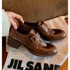 Cowhide version~ high-end square round head leather women's buckle belt thick heel Oxford shoes British black small leather shoes