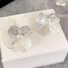 Women's Accessories Metal Flower Leaf Pearl Earrings [Silver Needle]