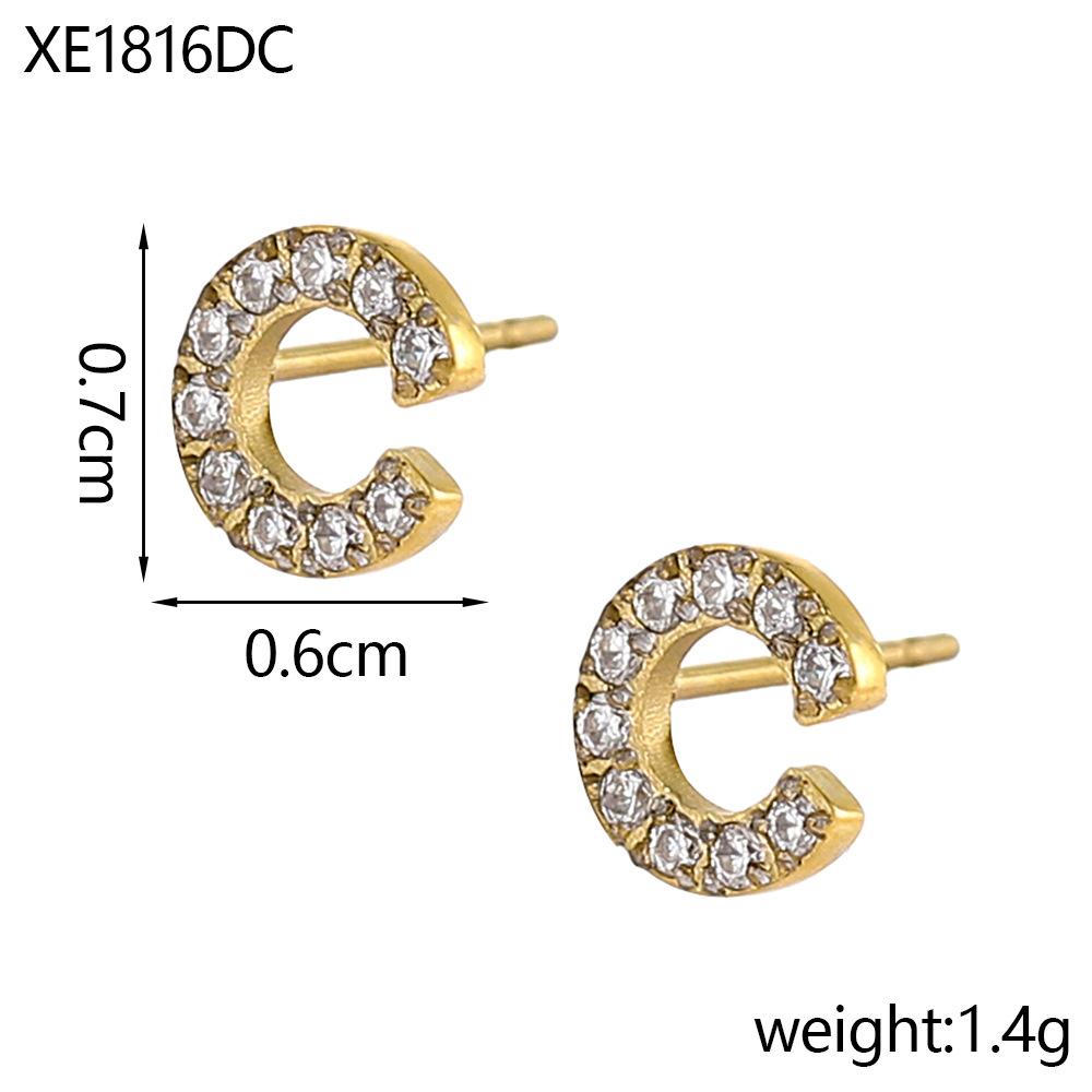 CARLIDANA A-Z Alphabet Initial 26 Letter Stainless Steel Gold Plated Cubic Zircon Paved Fashion Jewelry CZ Stone Stud Earring