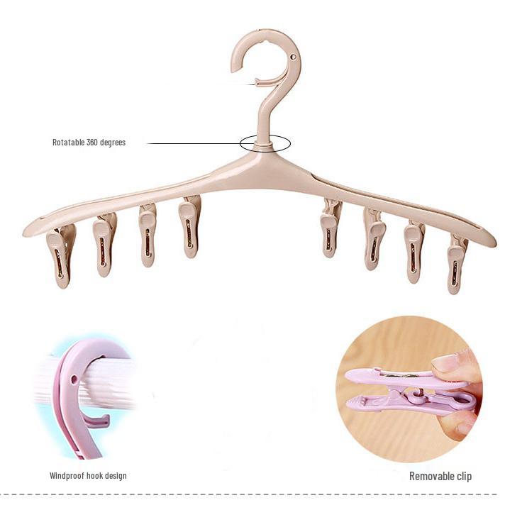 Multi-Clip Plastic Clothes Hanger for Socks, Underwear, and Baby Items – Windproof Drying Rack