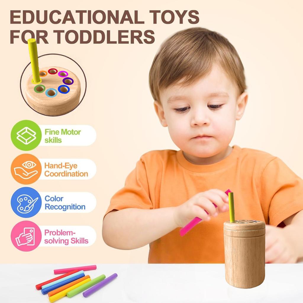 Montessori Toys for Toddlers Wooden Learning Color Sorting Toys for Fine Motor Developmental Infants Sensory Matching Games