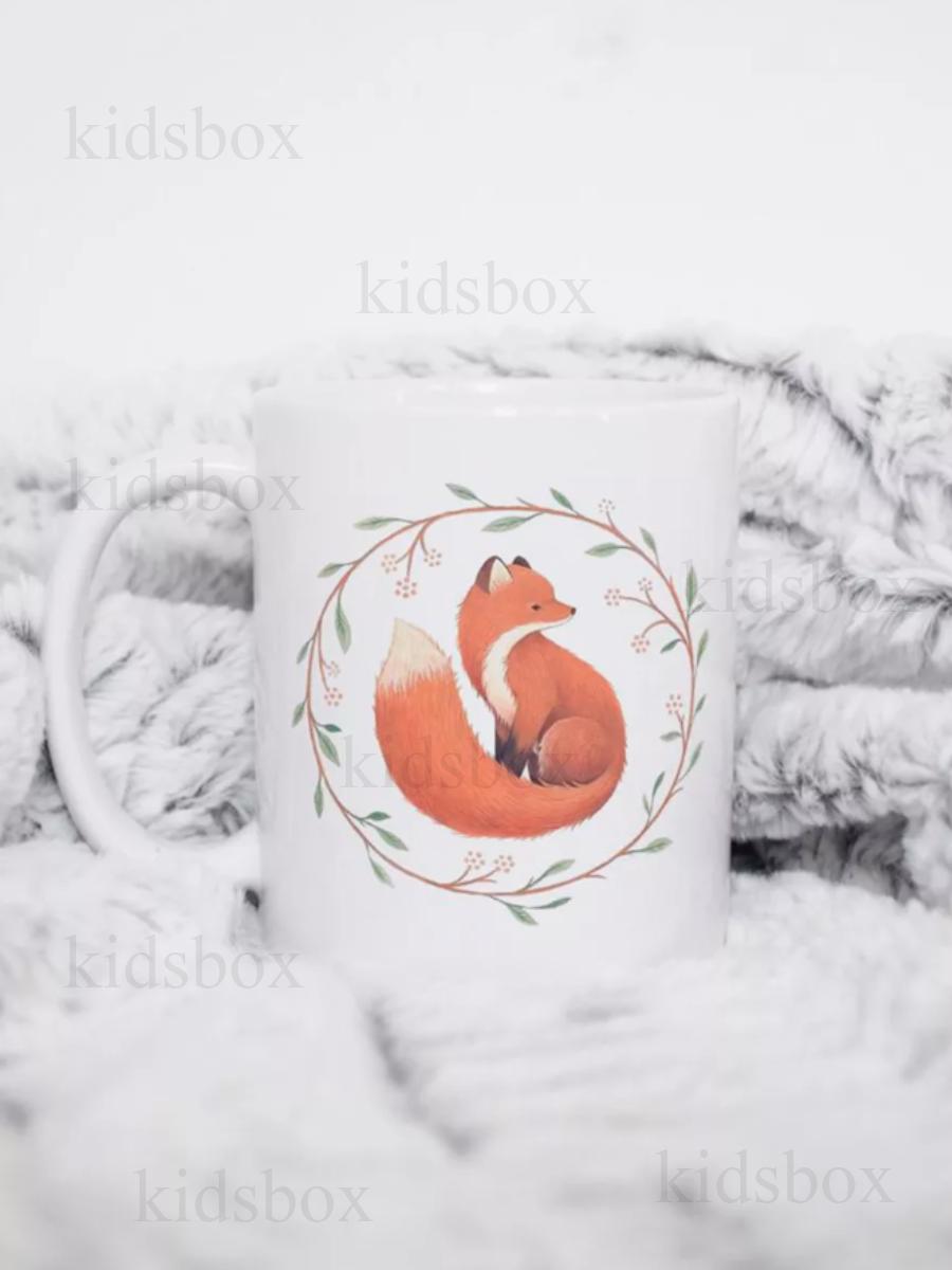 

Кружка Лис с принтом керамическая чашка 330 мл 9.5 білий