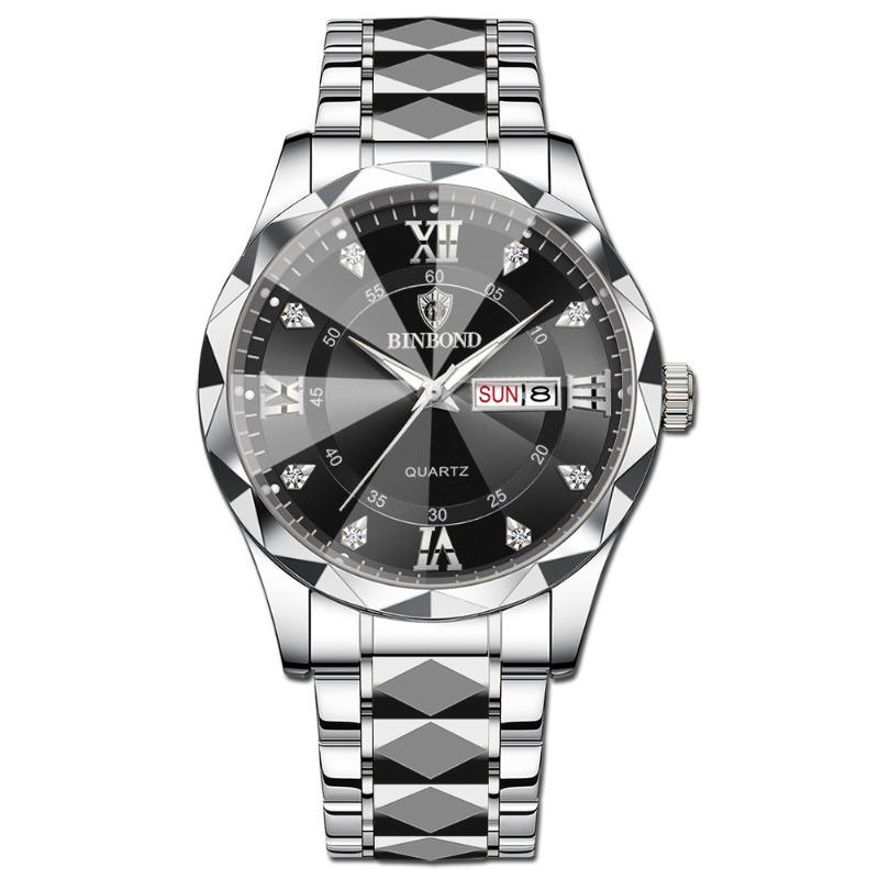 Herrenuhr Wasserdicht Leuchtende Uhr Rhombus Spitze Glas Doppelkalender Trend Freizeit Uhr Herren
