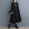 Women's Turn Down Collar Long Sleeve Loose Fit Pleated Midi Shirt Dress Casual