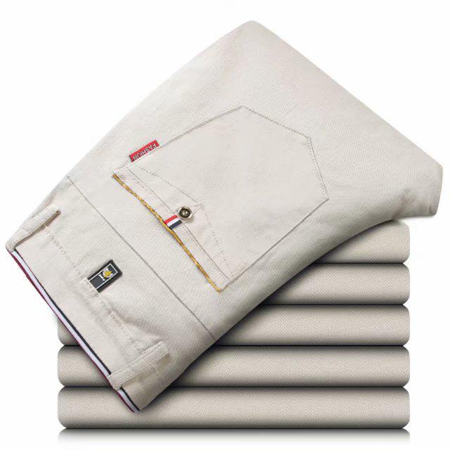 

Мужские осенние приталенные прямые хлопковые повседневные брюки - Молодежная мода и деловой стиль 28 белый/кремовый