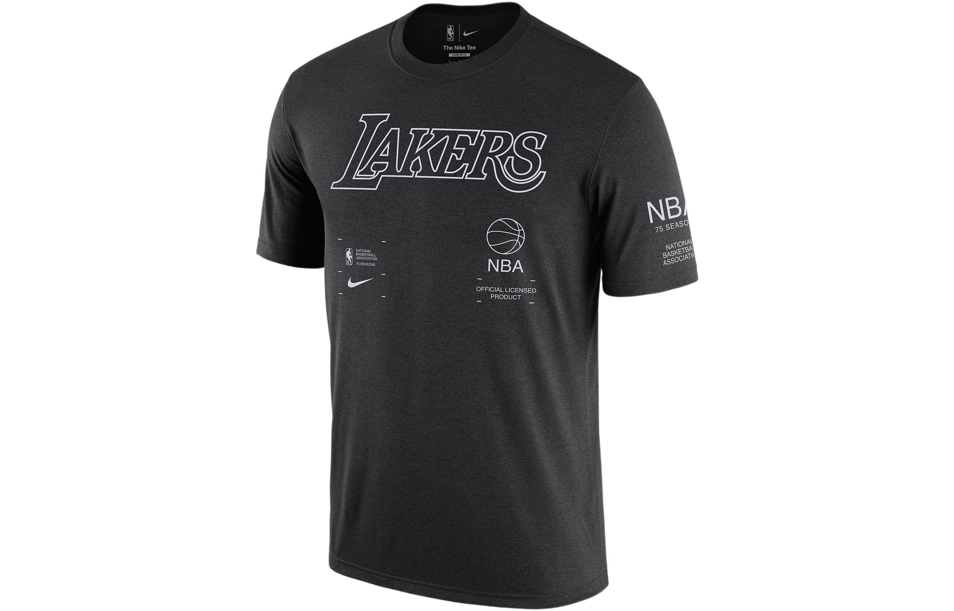 Nike NBA Los Angeles Lakers Courtside Logo Print Crewneck T-shirt Black DH6745-010 M