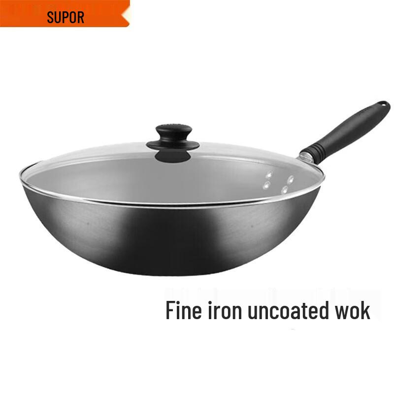 Supor 32cm Refined Iron Wok with Glass Lid