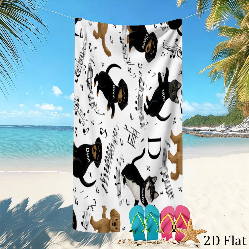 

1PC Dog Cat Animal Beach Towel 2D Print Polyester For Travel Beach Camping Bathroom W40*H60(CM)