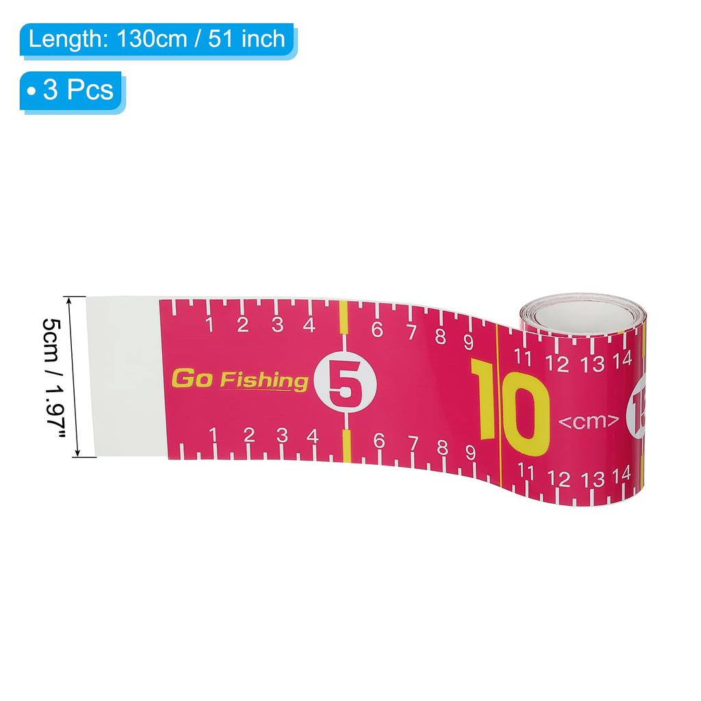 PATIKIL Adhesive Fish Waterproof Fish Measuring Tape Sticker Tape for Fishing and Rose Red 3-Pack 51" Ruler, Boats, Kayaks, Workbenches,
