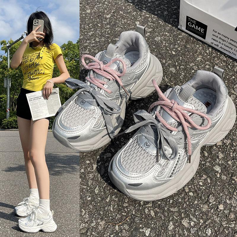 Star with the same ins Korean version of the new dad shoes girl 2025 summer student sports running casual mesh increase