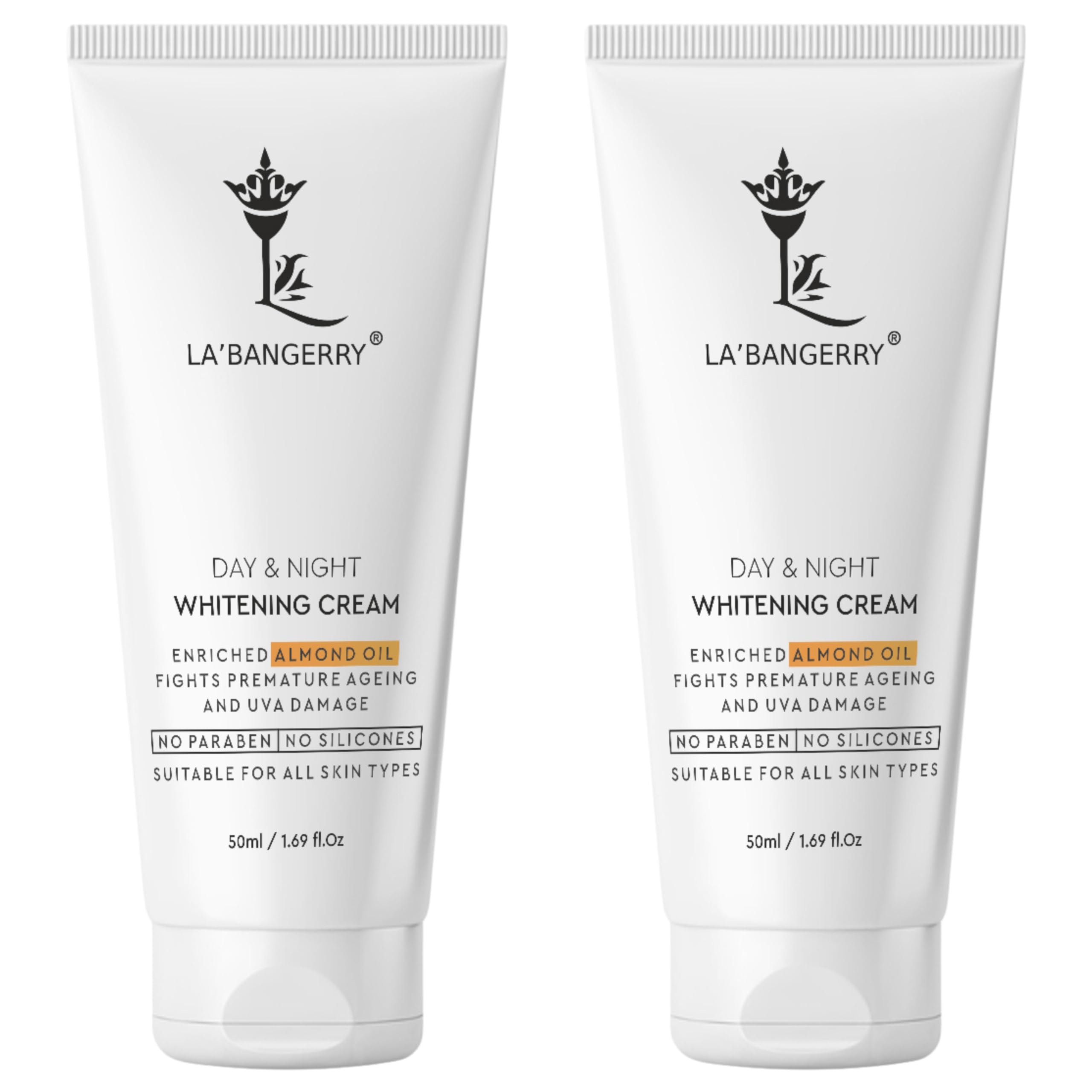 LA’BANGERRY Day & Night Whitening Cream | Brightening & Even Skin Tone | Enriched with Almond Oil | 50ml (Pack Of 2)