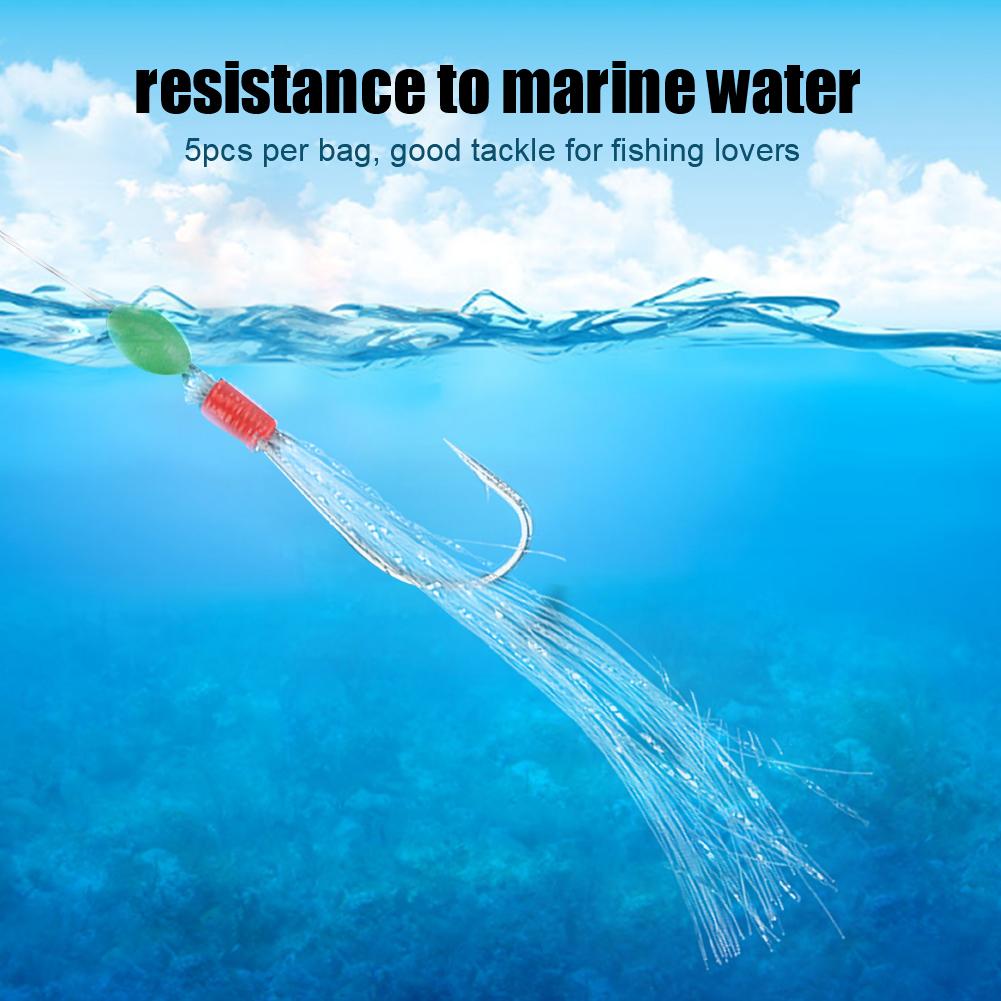 25pcs Luminous Bead Steel Hook Nylon Line Fishing Rig Tackle Accessory