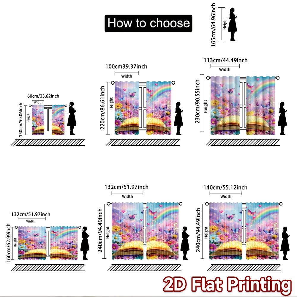 2D flat printing 2pcs Window Drapes Butterfly Rainbow Dream Book Digital Printed Polyester Drapes Family Party for Holiday