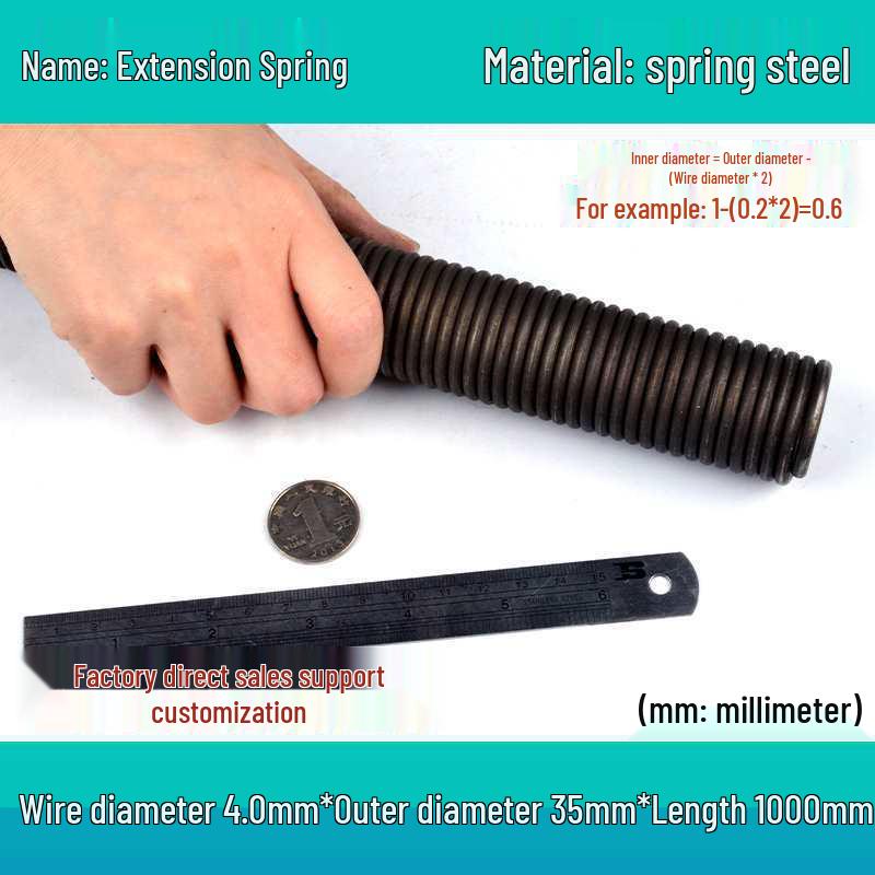 1m Spring Coil Extension with Hook - Strong Tensile Force, Thin Soft Sheath, for Tarpaulins & Sliding Doors
