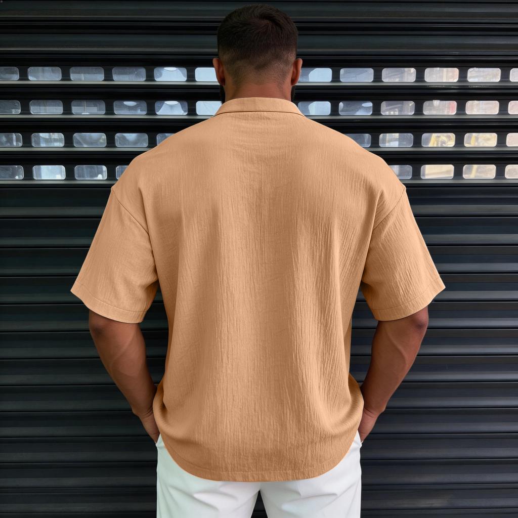 Men’s Short Sleeve V Neck Casual Loose Fit Shirt Lightweight Fabric Pullover Top for Everyday Wear