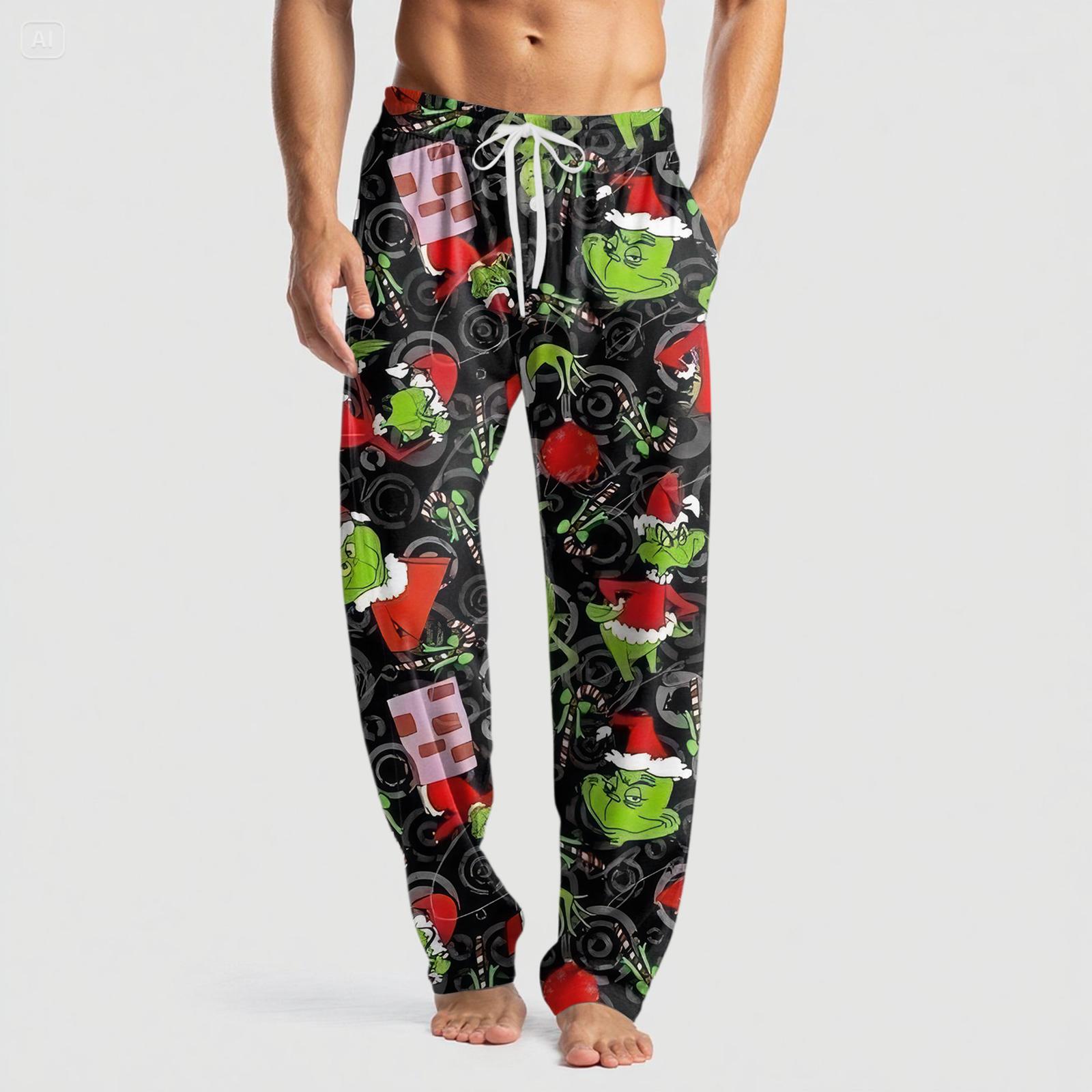 Master key Heren Gebreide Mode Print Zak Casual Broek Pyjamabroek XXL