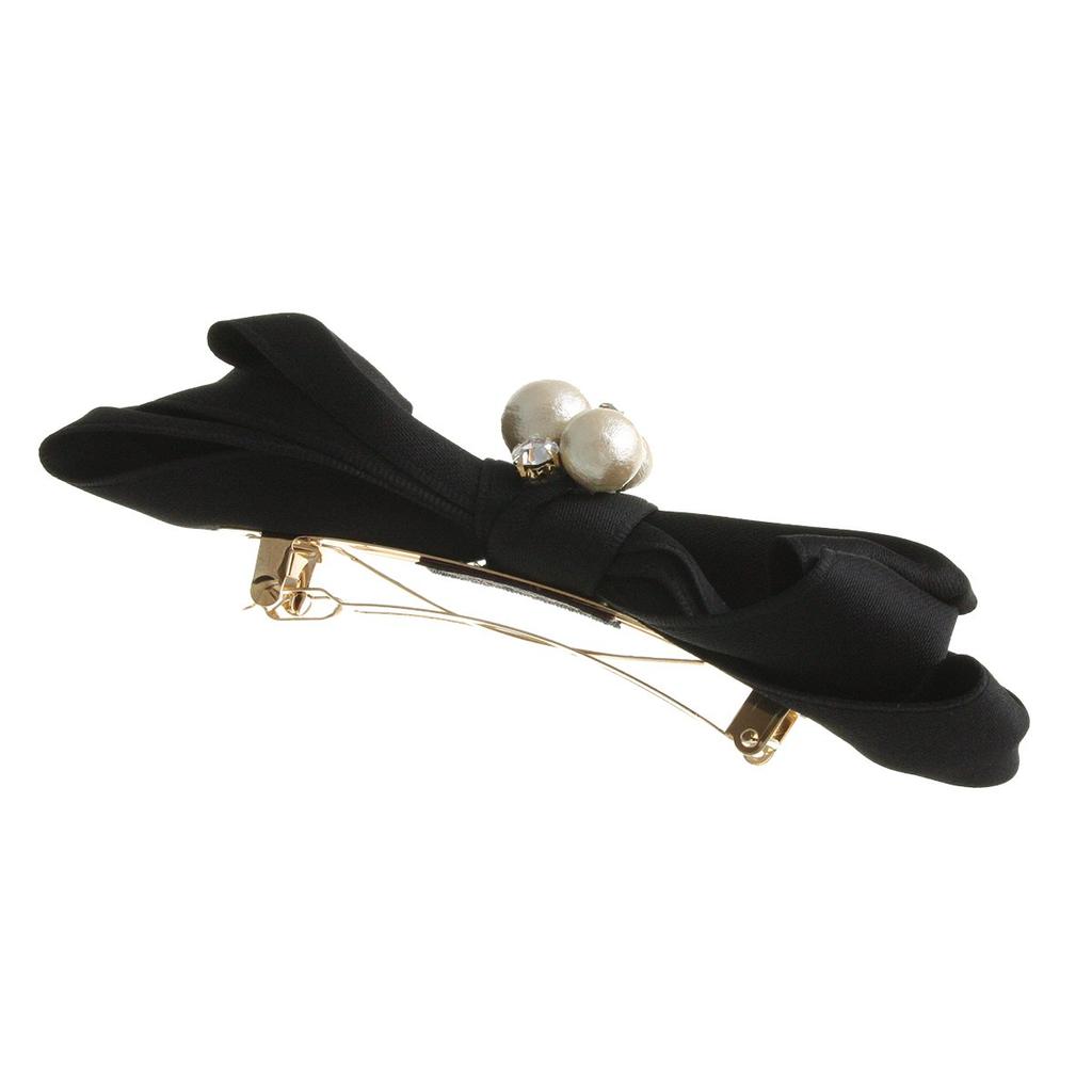 VINGTAINE Cotton Pearl Bijou Satin Ribbon Barrette Elegant Office 3D Hair Accessory Kiska [Vantaine] H-992-BK-