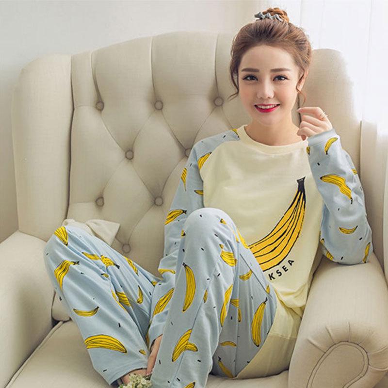 Women's Spring Autumn Long Sleeve Cute Pajama Set - Thin Casual Petite Homewear
