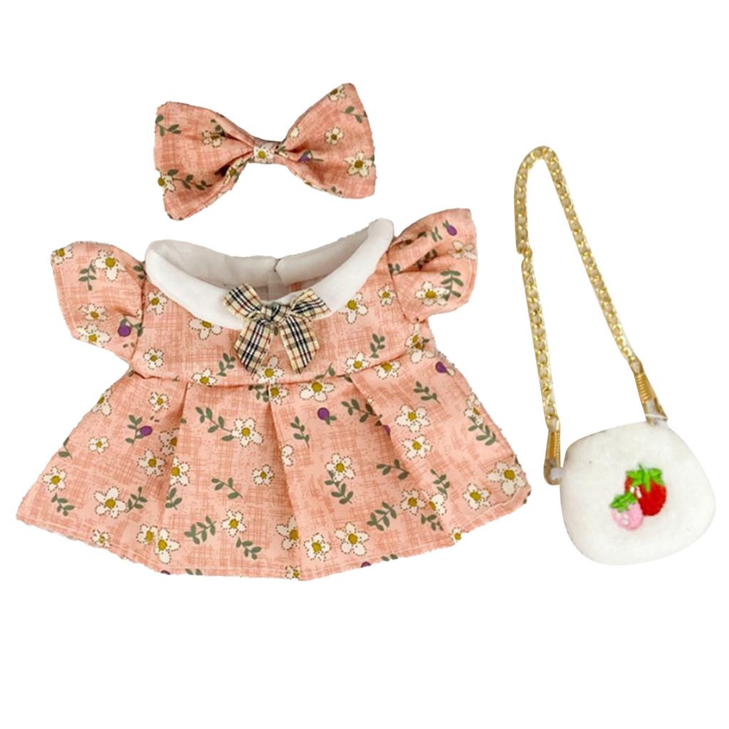 Girl Doll Clothes Accessories with Shoes Bow Bag for 20cm Dolls Floral Print Cute Girl Doll Clothing