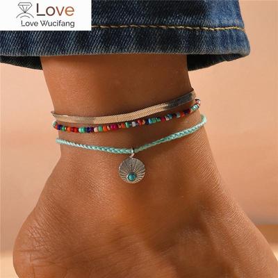 Zoshi Lot de 3 bracelets de cheville bohèmes pour femmes et filles, tissés à la main, en perles de rocaille, pour la plage