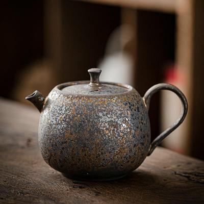 Household Kung Fu Tea Set Teapot Gilt Tea Maker Japanese Stoneware Teapot Single Pot Handmade Retro Ceramic Round Jug Teaware