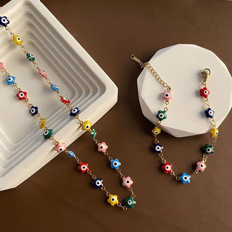Gioielli da Donna Colorati Stile Dopamina Acciaio Titanio Leggero Lusso Catena per Clavicola e Bracciale