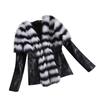 Womens Fashion Warm Plush Pocket Long Sleeve Imitation Leather Collar Coat