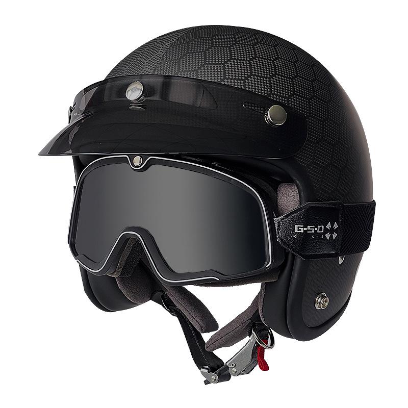 3C Certified Retro Harley Carbon Fiber Motorcycle Helmet, Unisex All-Season Winter Half Helmet