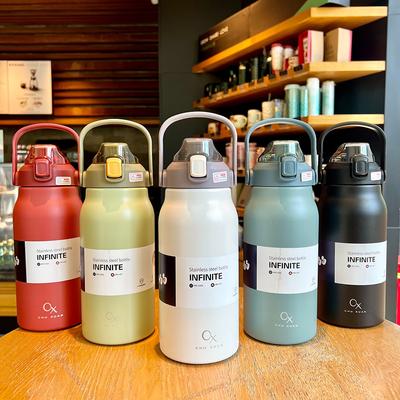 Portable 316 Stainless Steel Thermos Water Bottle Large Capacity Vacuum Flask Straw Cup Outdoor Sports Fitness Insulated Kettle