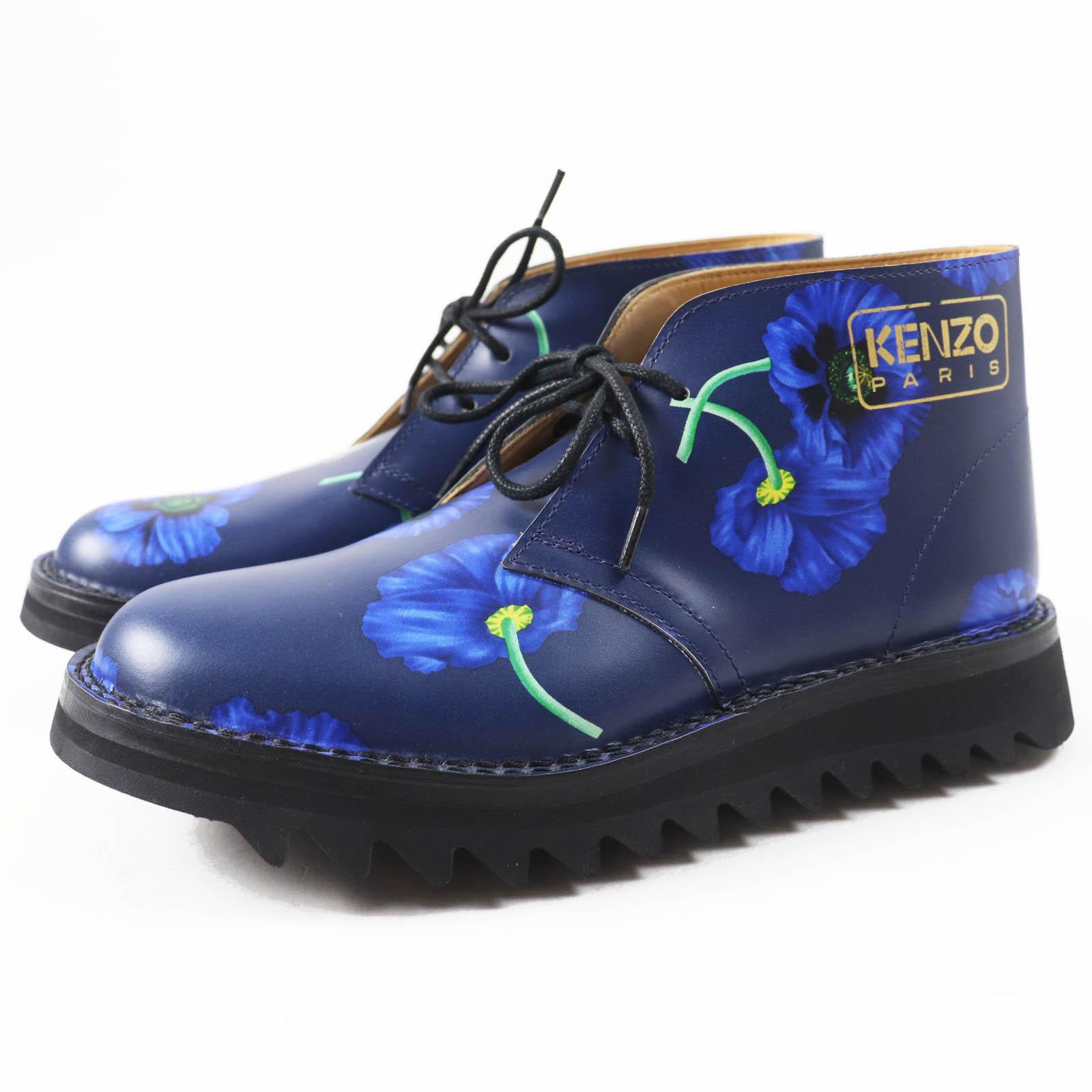 Безупречные короткие ботинки KENZO KENZOWAVE NIGO С ПРИНТОМ POPPY НА ШНУРОВКЕ синяя кожа Женские 37 Б/У