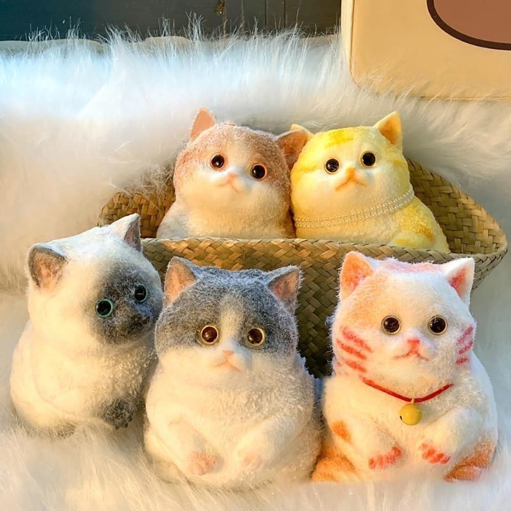 Cute Stress Relief Toy With Flocking Surface Cat Pinching Toy  for Adults Kids